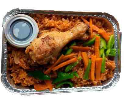 tasty jollof rice chicken and vegetables. buy via phone accra delivery